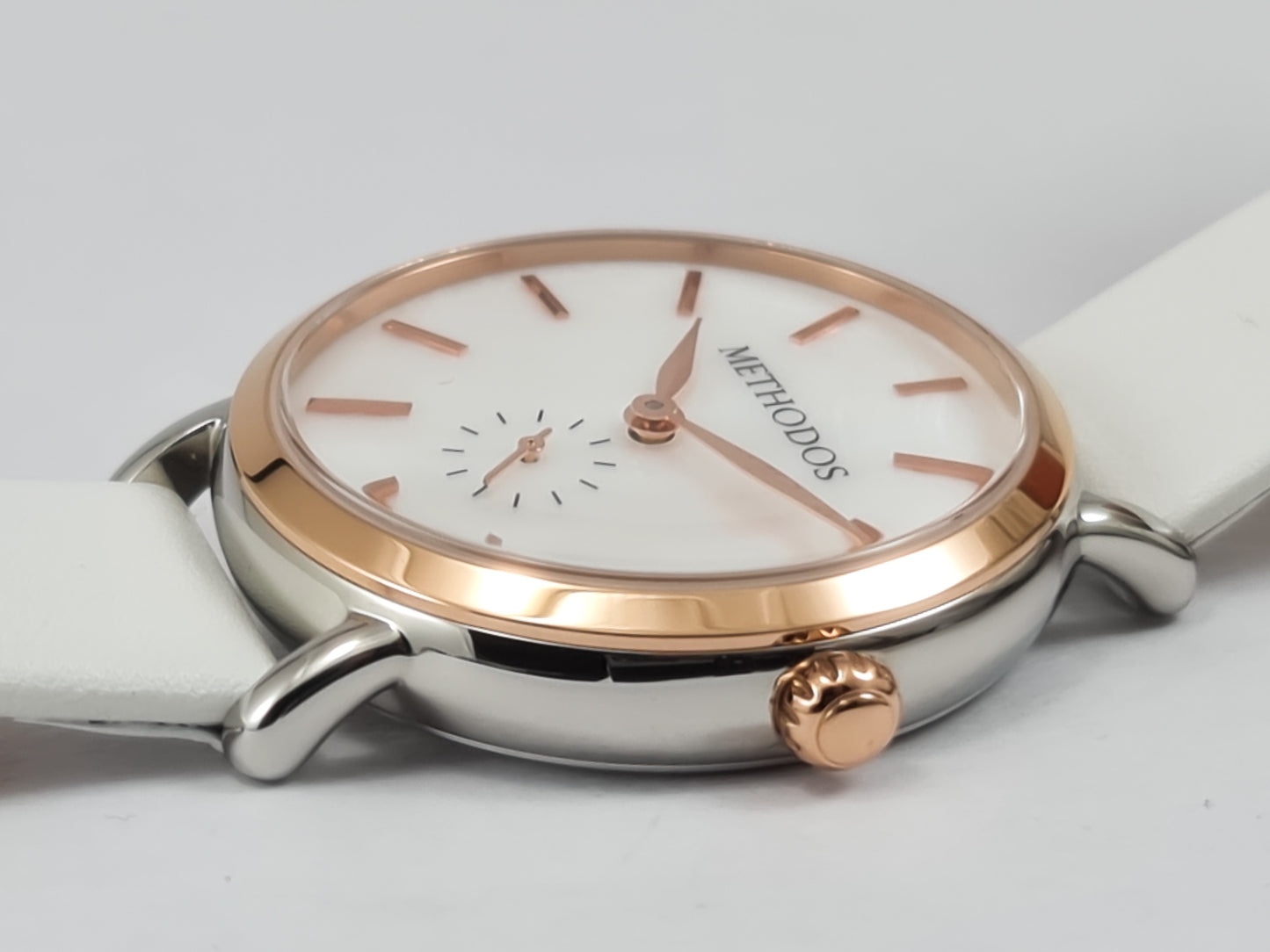 Methodos Lady Pearl – Steel-Rosé – Pearlescent White Dial – White Leather