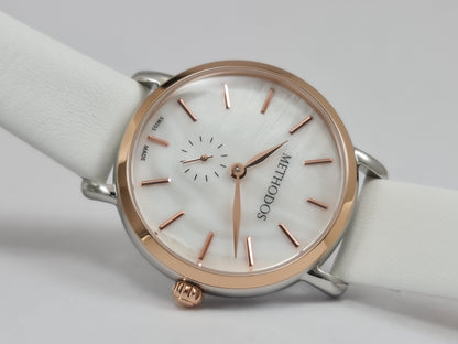 Methodos Lady Pearl – Steel-Rosé – Pearlescent White Dial – White Leather