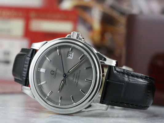 Omega De Ville Co-Axial Date 48314031 Steel - Grey Dial - Leather - Deployant Clasp - Ca. 2002