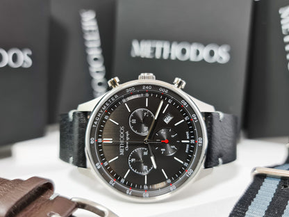 Methodos Classic Chronograph – Black Dial – Black Leather Vintage Strap