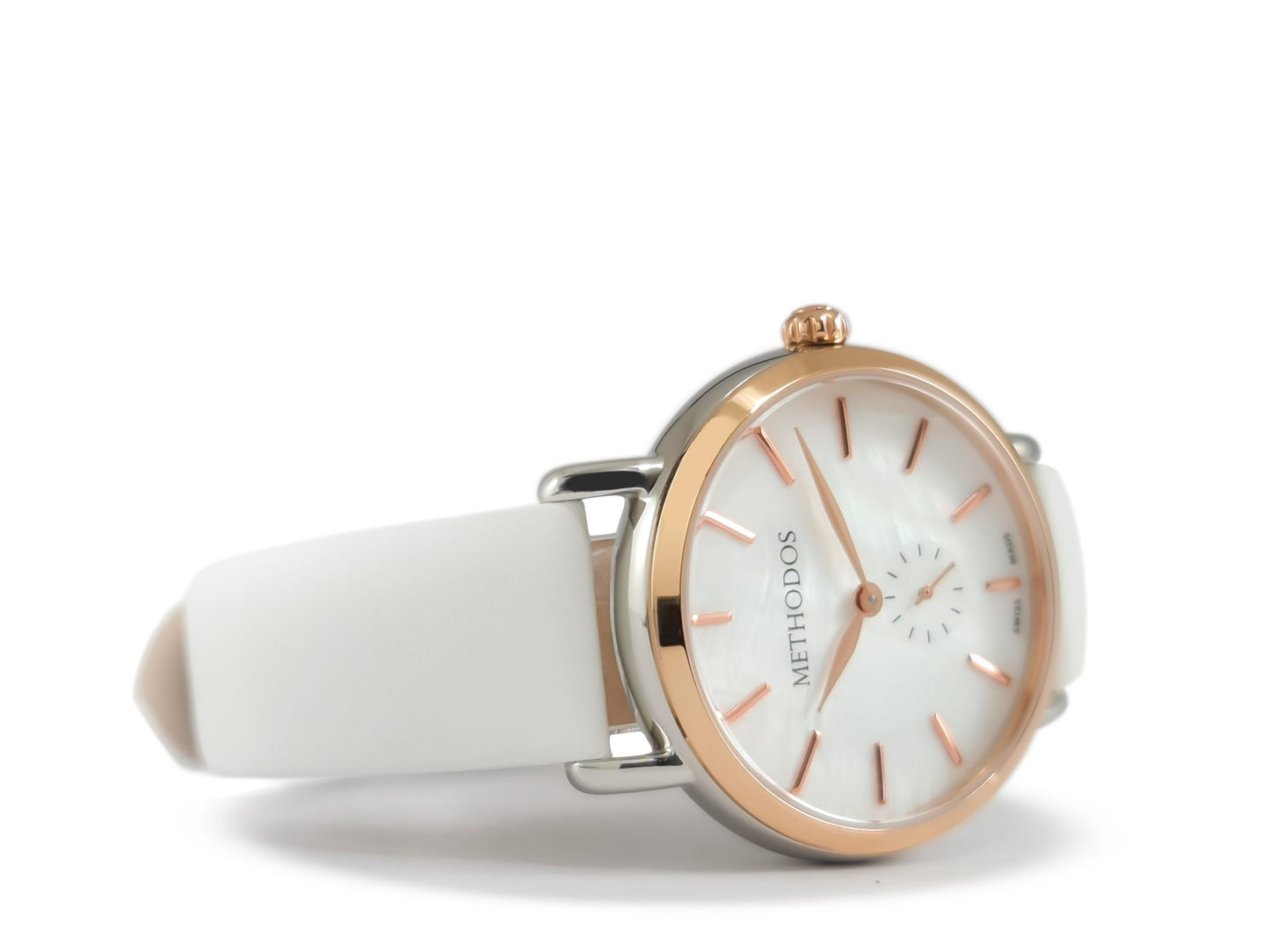 Methodos Lady Pearl – Steel-Rosé – Pearlescent White Dial – White Leather