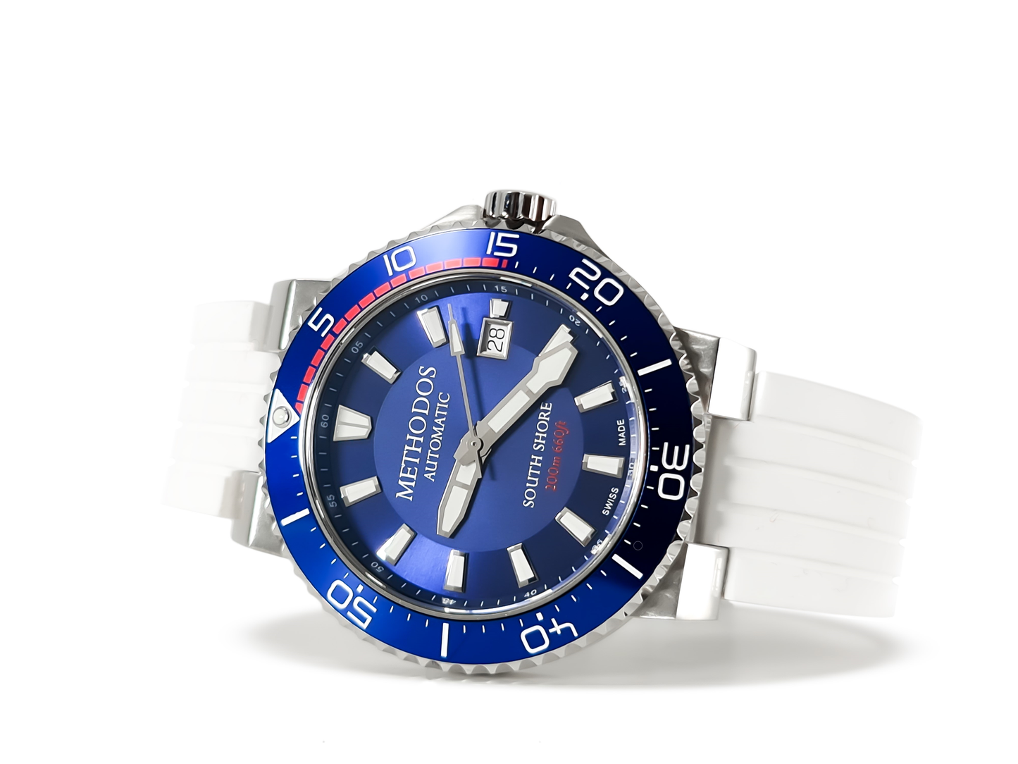 Methodos South Shore Automatic 200M – Blue Dial – White Rubber Strap